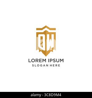 Monogram OW logo with shield geometric shape, elegant luxury initial logo design vector graphic Stock Vector