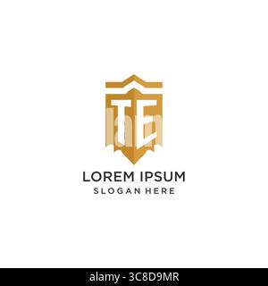 Monogram TE logo with shield geometric shape, elegant luxury initial logo design vector graphic Stock Vector
