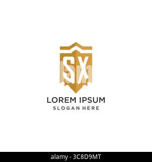 Monogram SX logo with shield geometric shape, elegant luxury initial logo design vector graphic Stock Vector