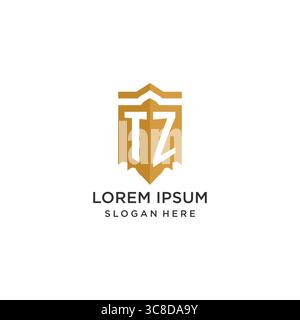 Monogram TZ logo with shield geometric shape, elegant luxury initial logo design vector graphic Stock Vector