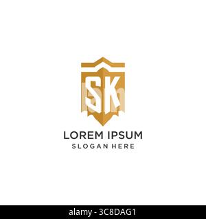 Monogram SK logo with shield geometric shape, elegant luxury initial logo design vector graphic Stock Vector
