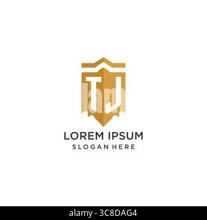 Monogram TJ logo with shield geometric shape, elegant luxury initial logo design vector graphic Stock Vector