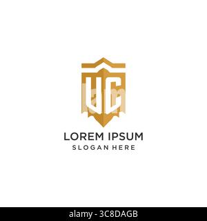 Monogram UC logo with shield geometric shape, elegant luxury initial logo design vector graphic Stock Vector