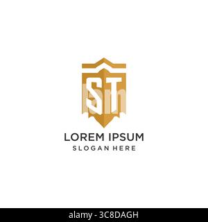 Monogram ST logo with shield geometric shape, elegant luxury initial logo design vector graphic Stock Vector