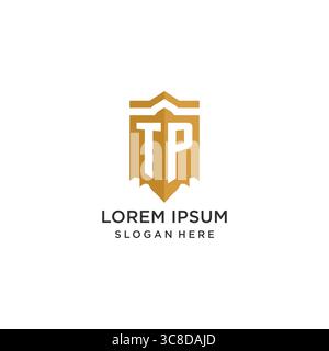 Monogram TP logo with shield geometric shape, elegant luxury initial logo design vector graphic Stock Vector