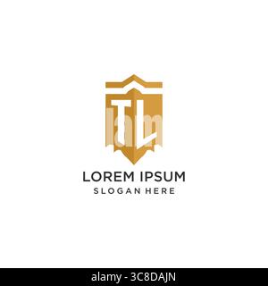 Monogram TL logo with shield geometric shape, elegant luxury initial logo design vector graphic Stock Vector
