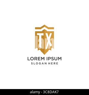 Monogram TX logo with shield geometric shape, elegant luxury initial logo design vector graphic Stock Vector