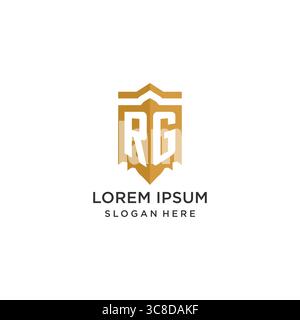 Monogram RG logo with shield geometric shape, elegant luxury initial logo design vector graphic Stock Vector