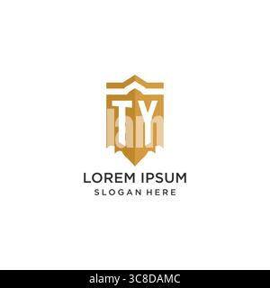 Monogram TY logo with shield geometric shape, elegant luxury initial logo design vector graphic Stock Vector