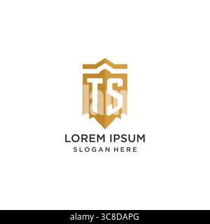Monogram TS logo with shield geometric shape, elegant luxury initial logo design vector graphic Stock Vector