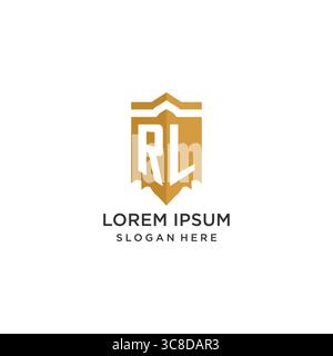 Monogram RL logo with shield geometric shape, elegant luxury initial logo design vector graphic Stock Vector