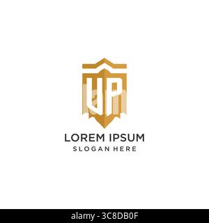 Monogram UP logo with shield geometric shape, elegant luxury initial logo design vector graphic Stock Vector