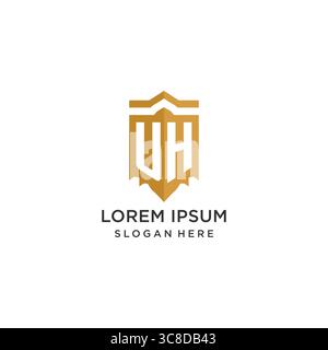 Monogram UH logo with shield geometric shape, elegant luxury initial logo design vector graphic Stock Vector