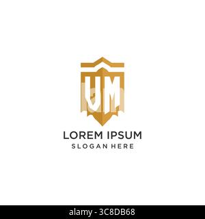 Monogram VM logo with shield geometric shape, elegant luxury initial logo design vector graphic Stock Vector