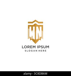 Monogram WN logo with shield geometric shape, elegant luxury initial logo design vector graphic Stock Vector