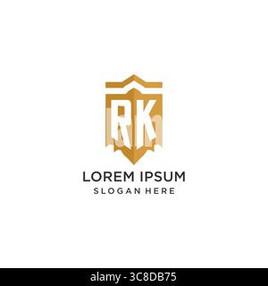 Monogram RK logo with shield geometric shape, elegant luxury initial logo design vector graphic Stock Vector