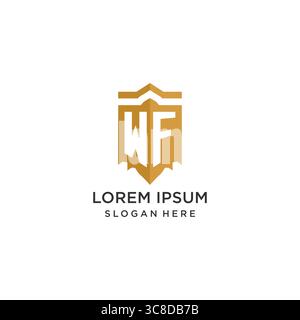 Monogram WF logo with shield geometric shape, elegant luxury initial logo design vector graphic Stock Vector