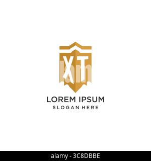 Monogram XT logo with shield geometric shape, elegant luxury initial logo design vector graphic Stock Vector