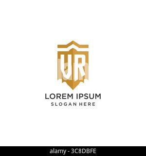 Monogram VR logo with shield geometric shape, elegant luxury initial logo design vector graphic Stock Vector