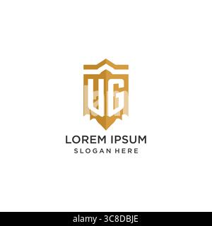 Monogram UG logo with shield geometric shape, elegant luxury initial logo design vector graphic Stock Vector