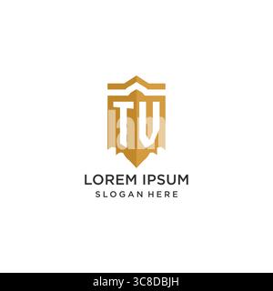 Monogram TV logo with shield geometric shape, elegant luxury initial logo design vector graphic Stock Vector