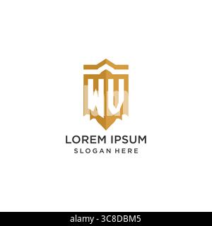 Monogram WV logo with shield geometric shape, elegant luxury initial logo design vector graphic Stock Vector