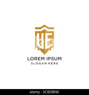 Monogram UE logo with shield geometric shape, elegant luxury initial logo design vector graphic Stock Vector