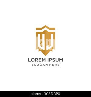 Monogram UJ logo with shield geometric shape, elegant luxury initial logo design vector graphic Stock Vector