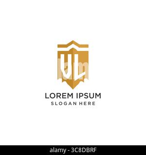 Monogram VL logo with shield geometric shape, elegant luxury initial logo design vector graphic Stock Vector