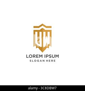 Monogram UW logo with shield geometric shape, elegant luxury initial logo design vector graphic Stock Vector
