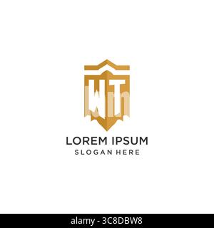 Monogram WT logo with shield geometric shape, elegant luxury initial logo design vector graphic Stock Vector