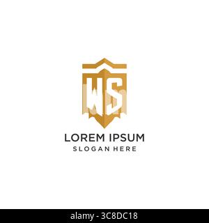 Monogram WS logo with shield geometric shape, elegant luxury initial logo design vector graphic Stock Vector