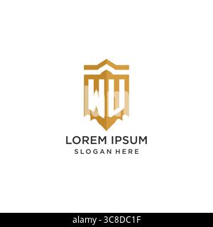 Monogram WU logo with shield geometric shape, elegant luxury initial logo design vector graphic Stock Vector