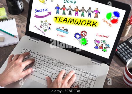 Teamwork concept shown on a laptop screen Stock Photo