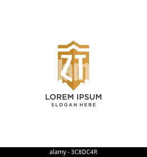 Monogram ZT logo with shield geometric shape, elegant luxury initial logo design vector graphic Stock Vector