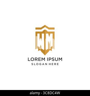 Monogram WM logo with shield geometric shape, elegant luxury initial logo design vector graphic Stock Vector