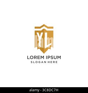 Monogram YL logo with shield geometric shape, elegant luxury initial logo design vector graphic Stock Vector