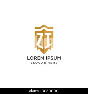 Monogram ZI logo with shield geometric shape, elegant luxury initial logo design vector graphic Stock Vector