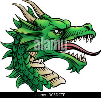 Dragon Head Woodcut Etching Heraldic Vintage Style Stock Vector