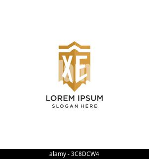 Monogram XE logo with shield geometric shape, elegant luxury initial logo design vector graphic Stock Vector