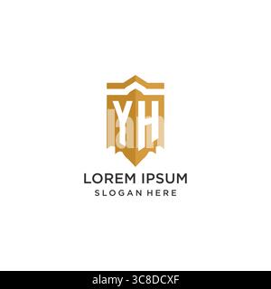 Monogram YH logo with shield geometric shape, elegant luxury initial logo design vector graphic Stock Vector