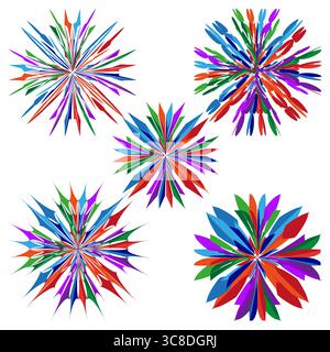 Abstract colorful bursts. Dynamic explosion shapes. Vibrant Vector elements. Energetic splash patterns. Stock Vector