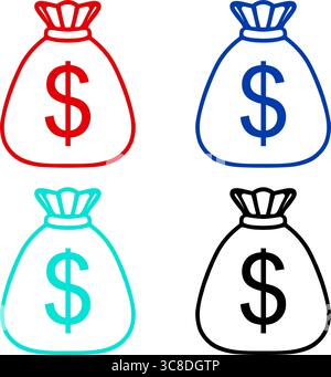 Colorful Money Bag Icons Stock Vector