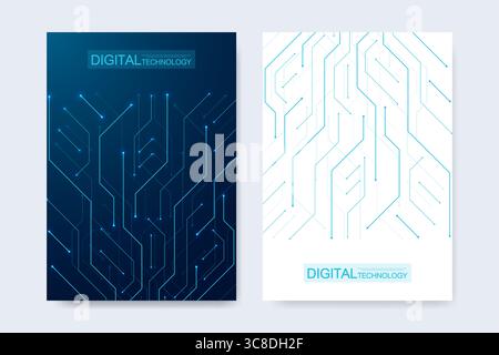Abstract digital technology cover template design for a report and brochure, flyer, leaflets, poster, header, banner, website, presentation. Vector Stock Vector