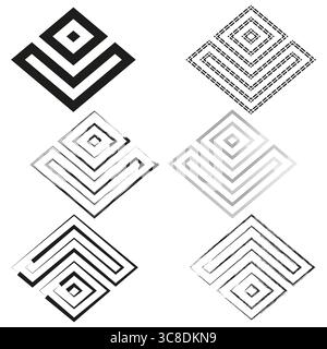 Layered diamond icon. Bold chevron shape. Geometric corner Vector. Solid black emblem. EPS 10. Stock Vector