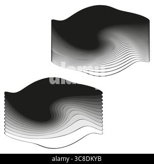 Abstract wave shapes. Layered fluid forms. Dynamic striped Vector. Liquid motion illustration. EPS 10. Stock Vector