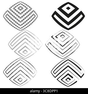 Outline diamond icon. Bold chevron maze. Geometric corner Vector. Thick black emblem. EPS 10. Stock Vector