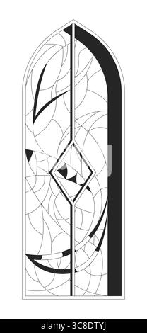 Decorative stained glass church window 2D line object Stock Vector