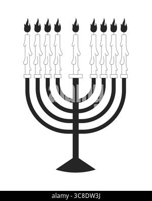 Menorah with lit candles 2D line object Stock Vector