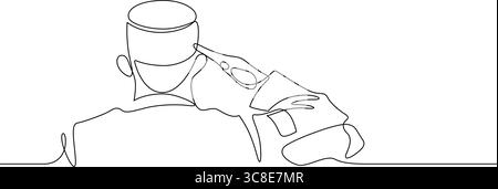 military soldier camouflage saluting ceremony honor one line drawing continuous handdrawn minimalism Stock Vector